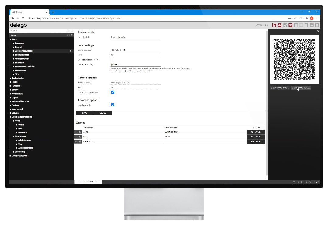 Delégo User and Access Profiles Management Screen