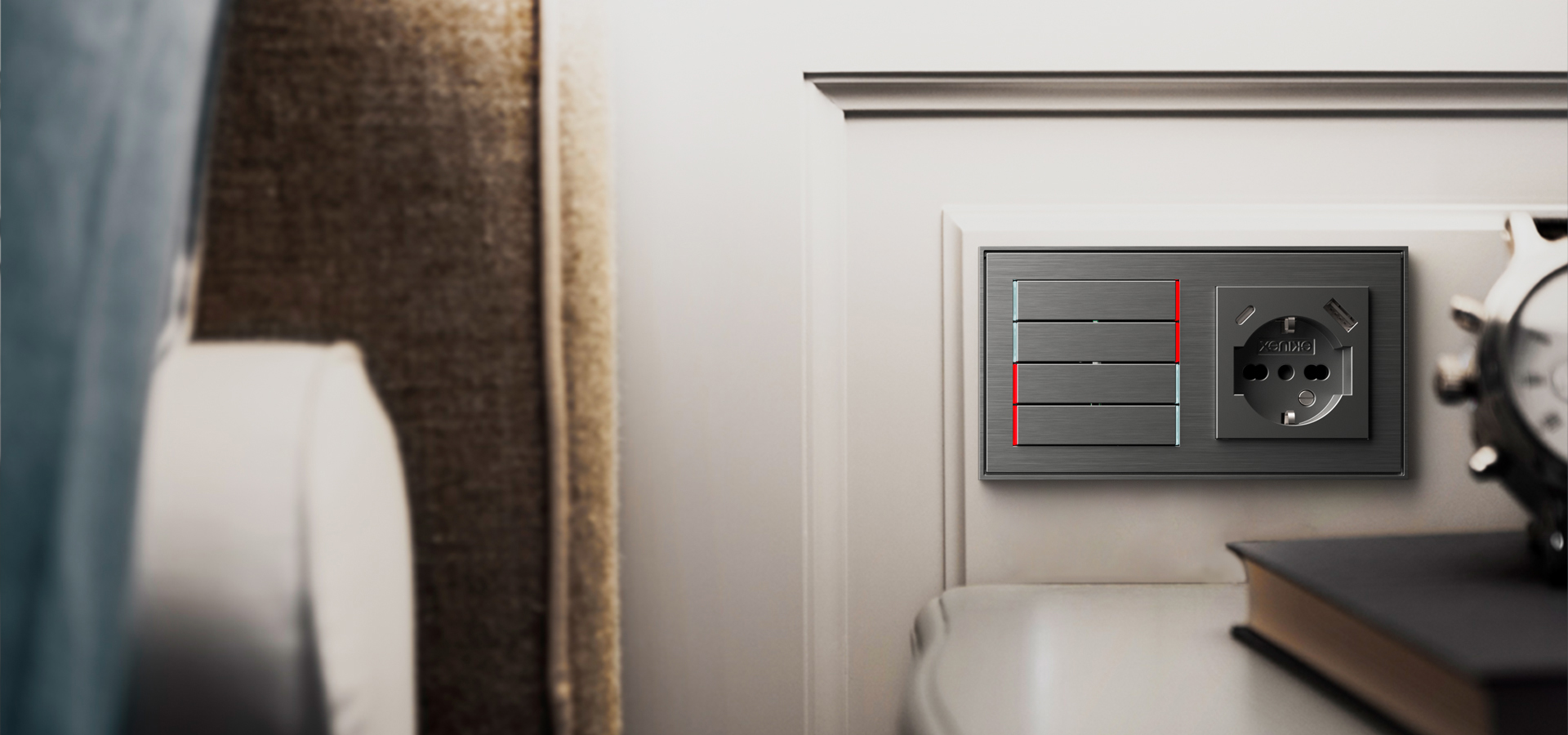 71 Serisi Deep Çerçeve ile İkili Priz ve KNX Buton Kombinasyonu