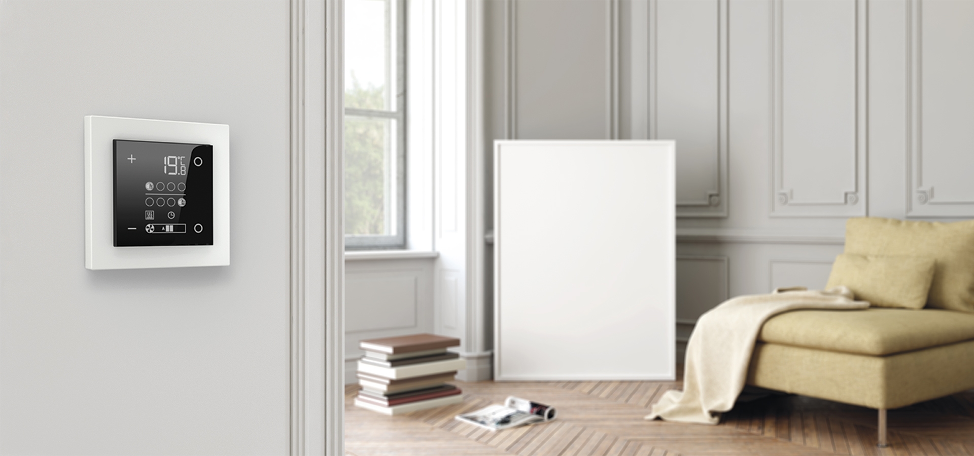 Aesthetic Coherence of Thermostat and Lighting Pushbutton in 2-Fold Plate