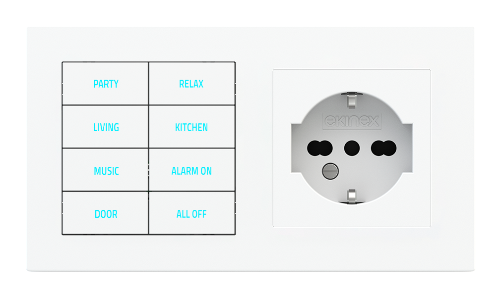 8-fold pushbutton with backlit text/symbols, proximity sensor and socket point for 2-fold plate (60x55 mm module) - IT