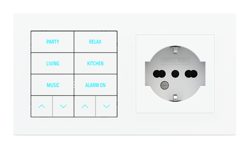 10-fold pushbutton with backlit text/symbols, proximity sensor and socket point for 2-fold plate (60x55 mm module) - IT