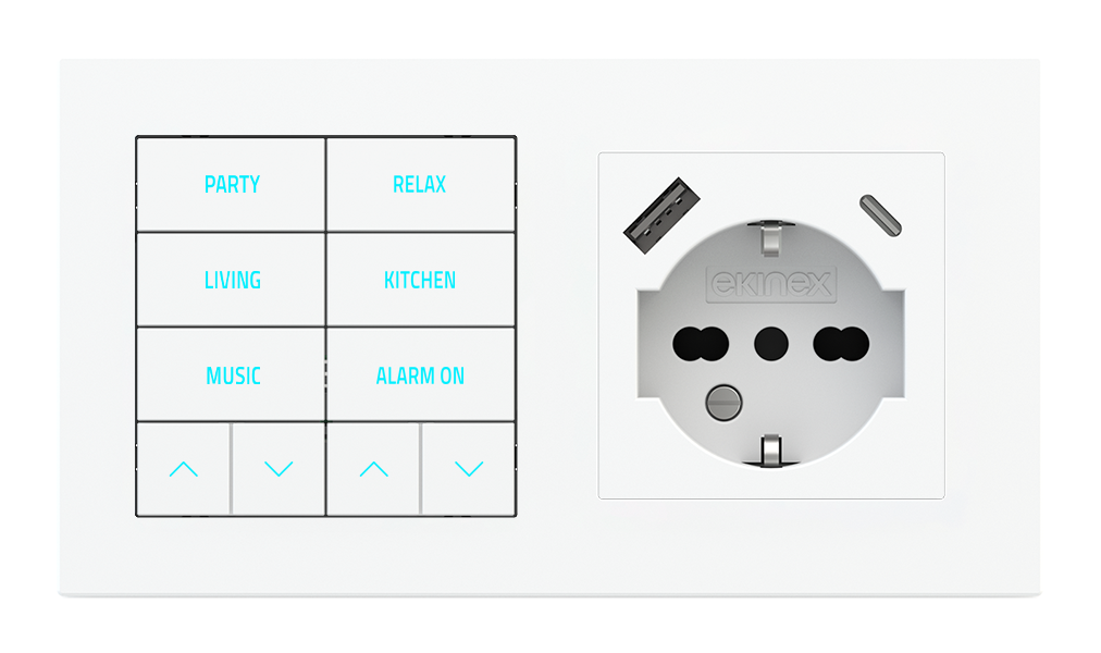 10-fold pushbutton with backlit text/symbols, proximity sensor and socket point for 2-fold plate (60x55 mm module) - IT USB