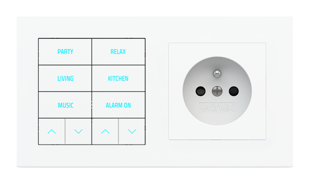 10-fold pushbutton with backlit text/symbols, proximity sensor and socket point for 2-fold plate (60x55 mm module) - FR
