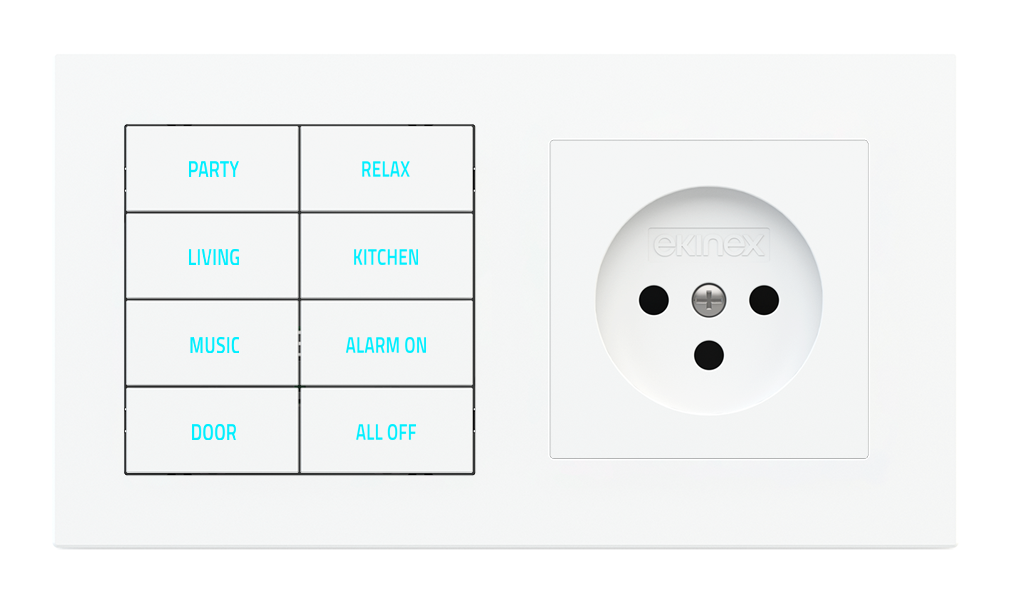 8-fold pushbutton with backlit text/symbols, proximity sensor and socket point for 2-fold plate (60x55 mm module) - IL