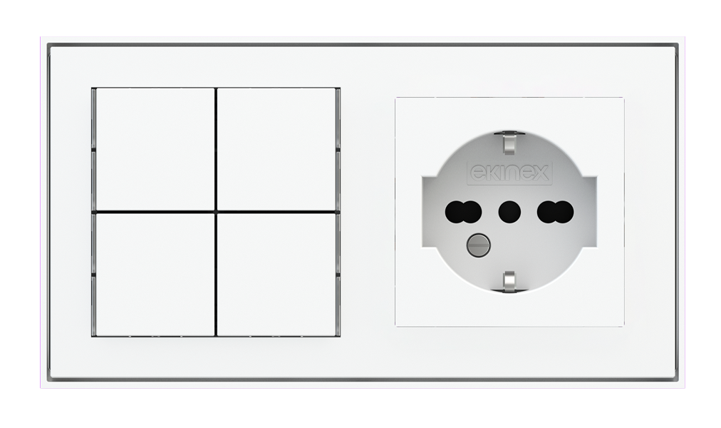 Basic Pushbutton (NO LED) and Socket Point for 2-Fold Plate (60x55 mm Module) - IT - Technopolymer: Pure White (RAL 9016) - GAR